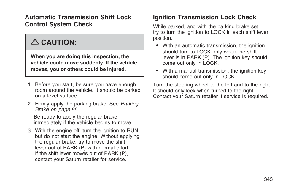 Caution | Saturn 2007 Sky User Manual | Page 343 / 384