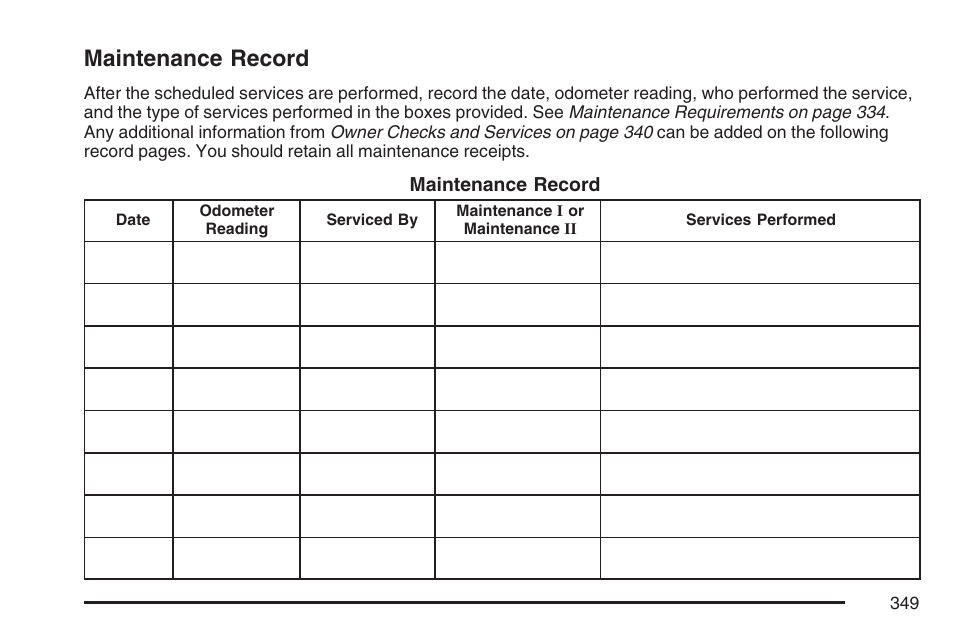 Maintenance record | Saturn 2007 Sky User Manual | Page 349 / 384