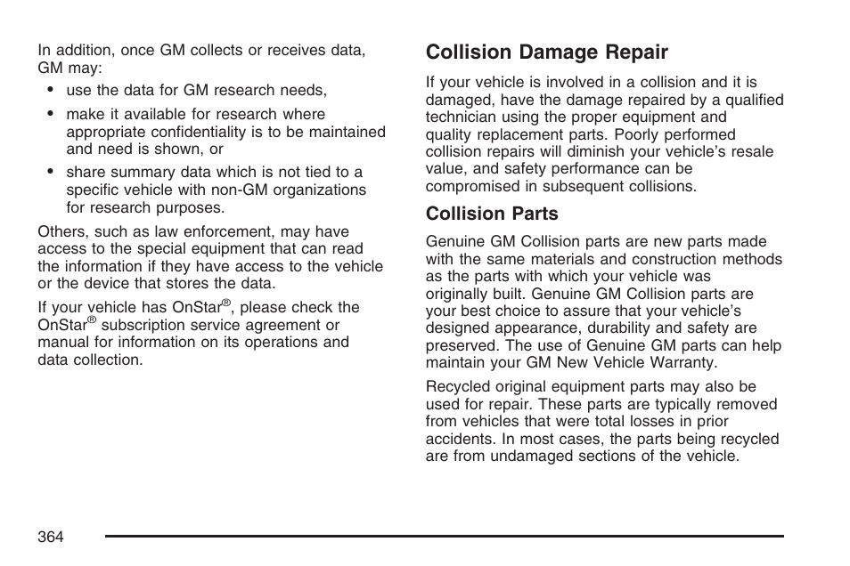 Collision damage repair, Collision parts | Saturn 2007 Sky User Manual | Page 364 / 384