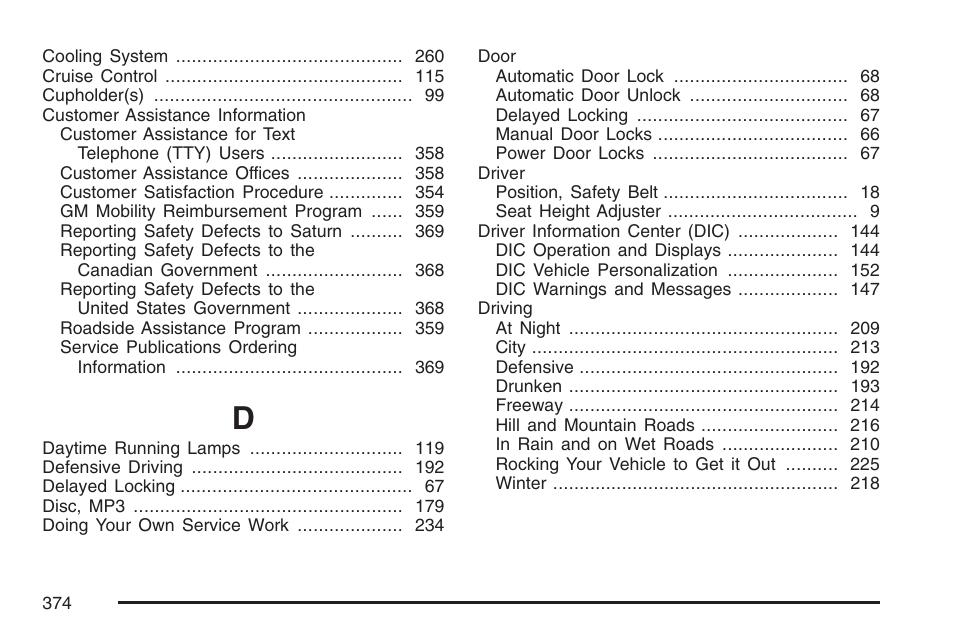 Saturn 2007 Sky User Manual | Page 374 / 384