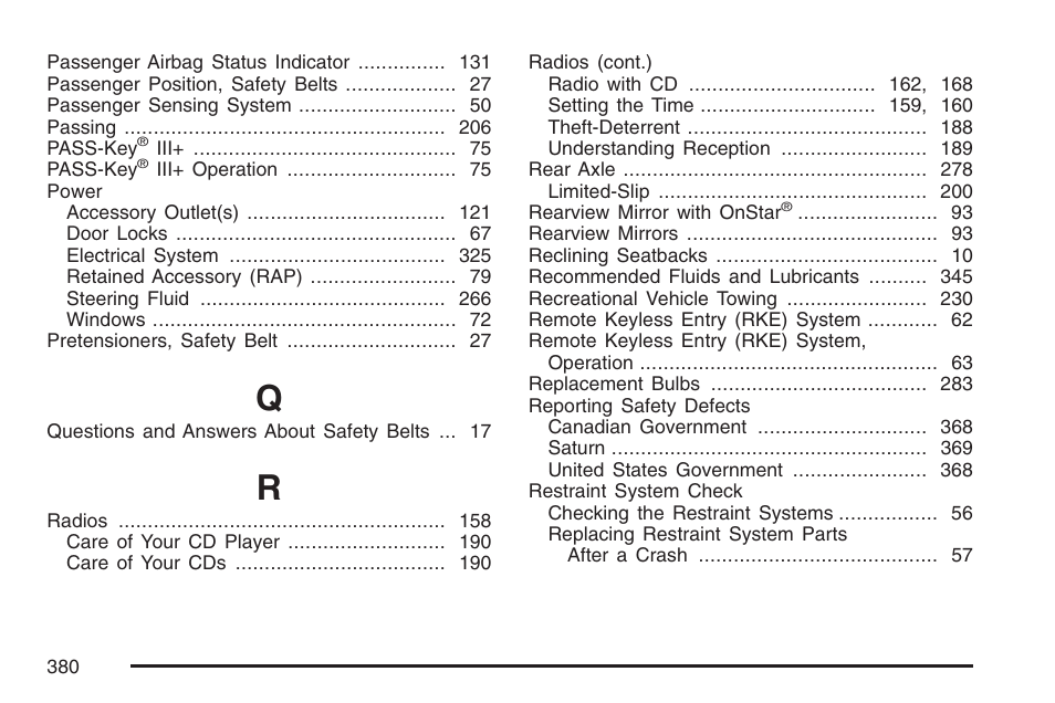 Saturn 2007 Sky User Manual | Page 380 / 384
