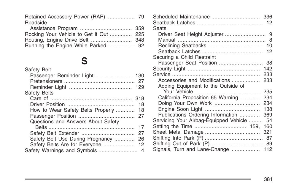 Saturn 2007 Sky User Manual | Page 381 / 384