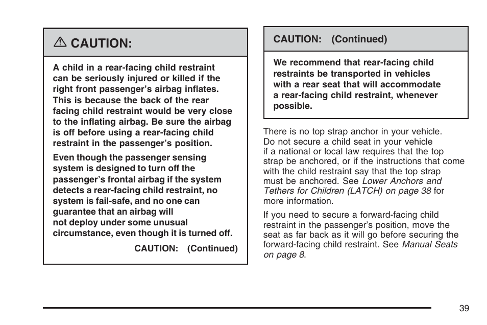 Caution | Saturn 2007 Sky User Manual | Page 39 / 384