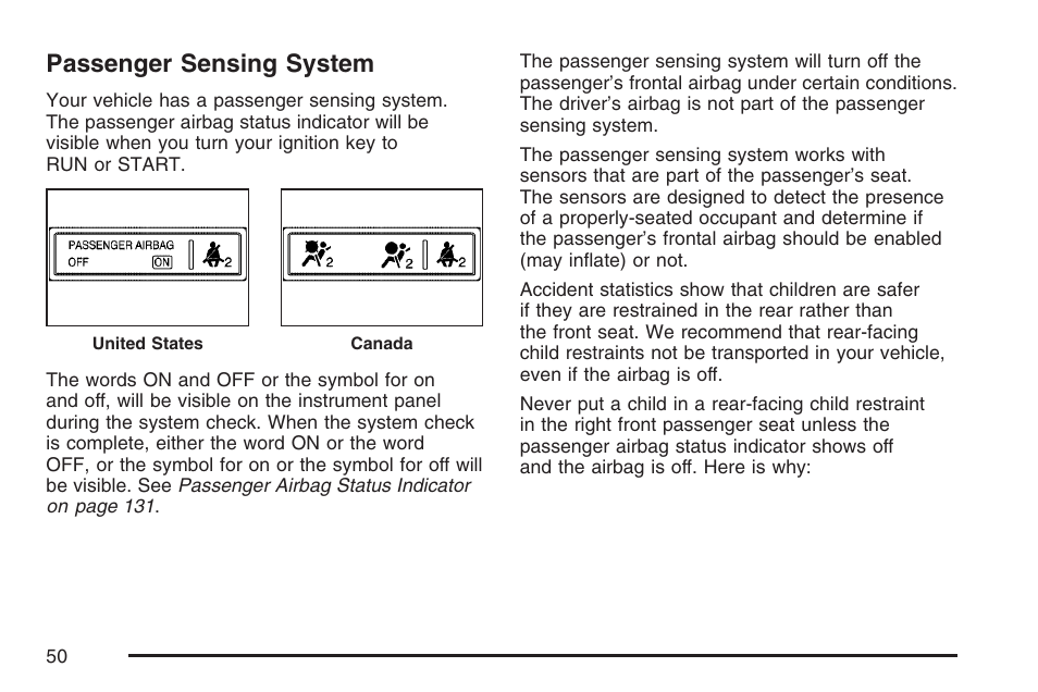 Passenger sensing system | Saturn 2007 Sky User Manual | Page 50 / 384