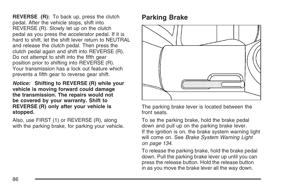Parking brake | Saturn 2007 Sky User Manual | Page 86 / 384