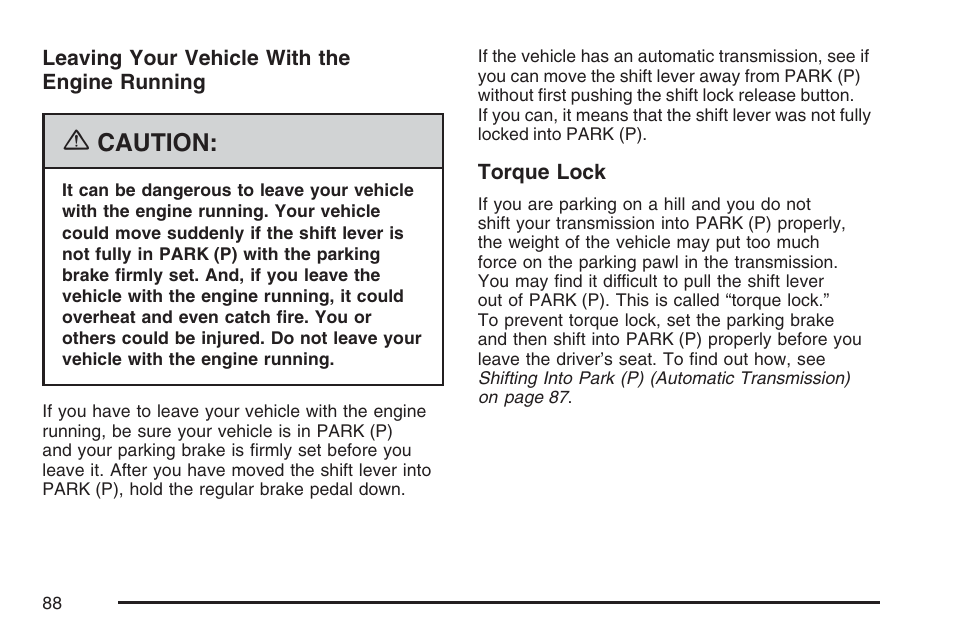 Caution | Saturn 2007 Sky User Manual | Page 88 / 384