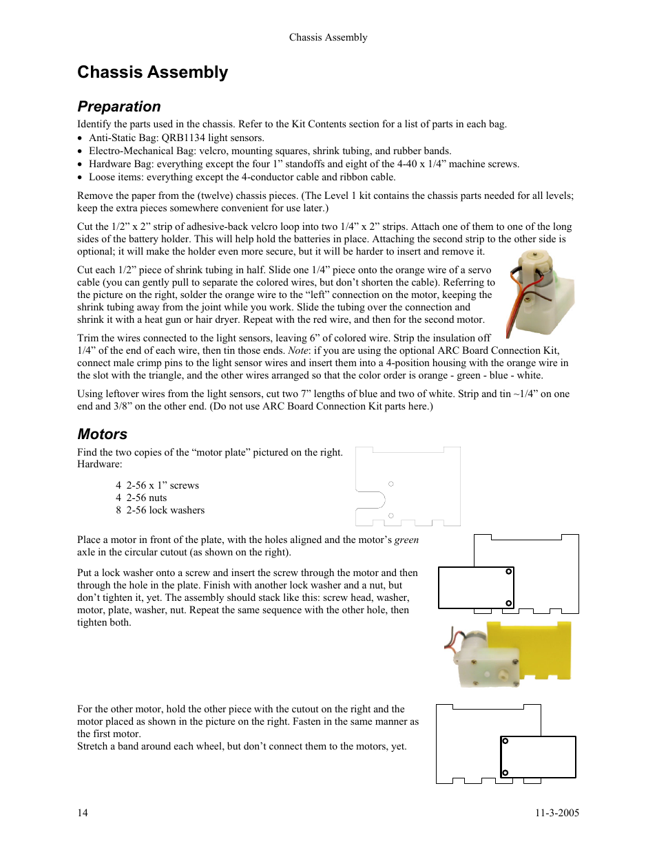 Chassis assembly, Preparation, Motors | SRS Labs SRS Robot Level 1 Kit User Manual | Page 14 / 34