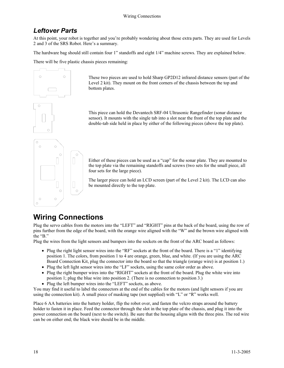 Leftover parts, Wiring connections | SRS Labs SRS Robot Level 1 Kit User Manual | Page 18 / 34