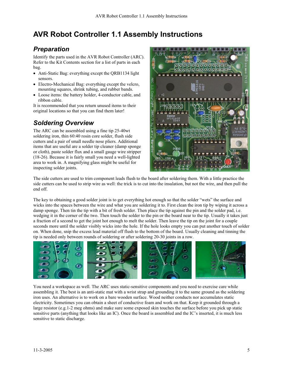Avr robot controller 1.1 assembly instructions, Preparation, Soldering overview | SRS Labs SRS Robot Level 1 Kit User Manual | Page 5 / 34