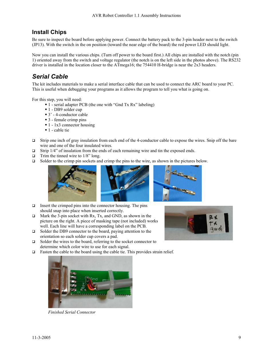 Serial cable, Install chips | SRS Labs SRS Robot Level 1 Kit User Manual | Page 9 / 34