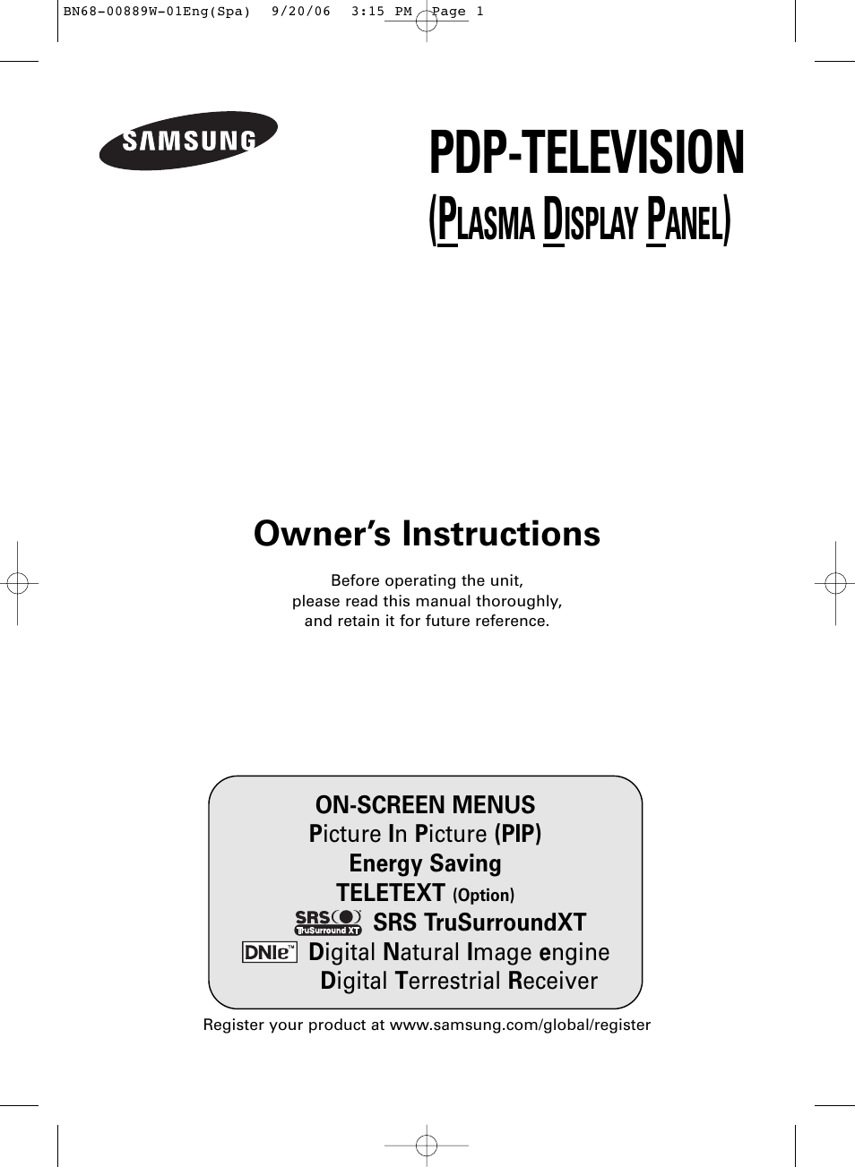 SRS Labs Plasma Display Panel Television User Manual | 42 pages