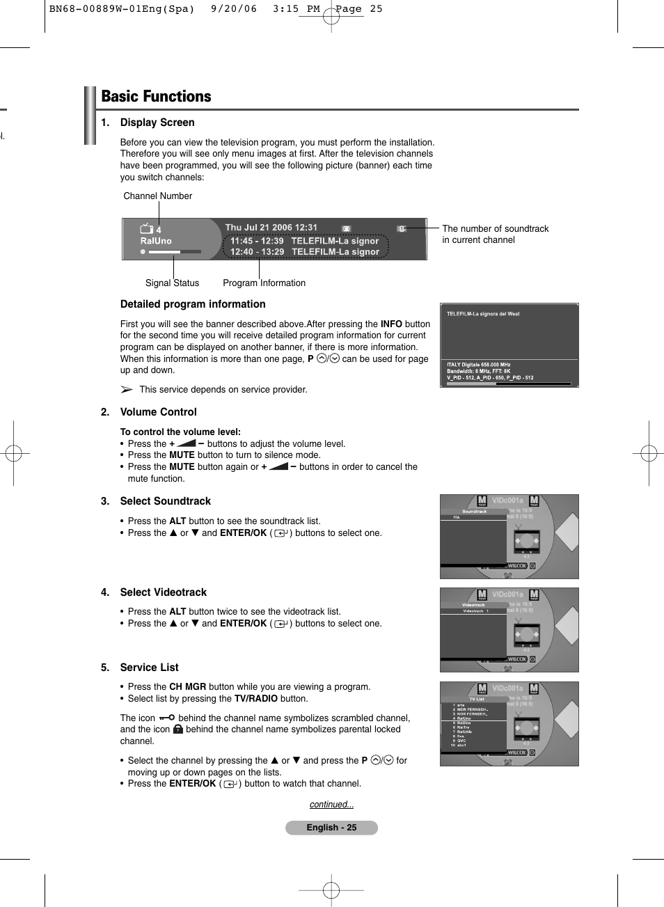 Basic functions | SRS Labs Plasma Display Panel Television User Manual | Page 25 / 42