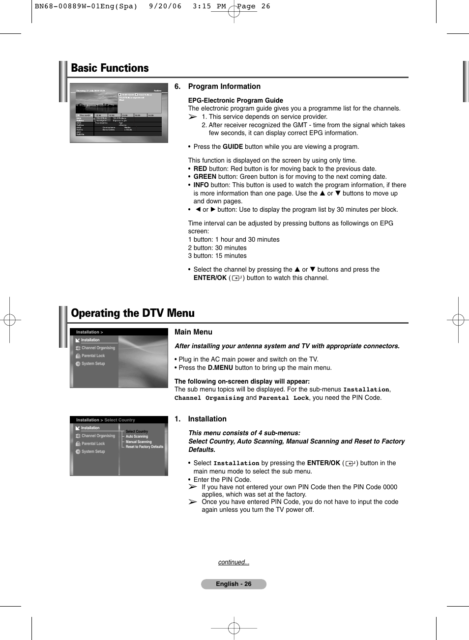 Operating the dtv menu, Basic functions | SRS Labs Plasma Display Panel Television User Manual | Page 26 / 42