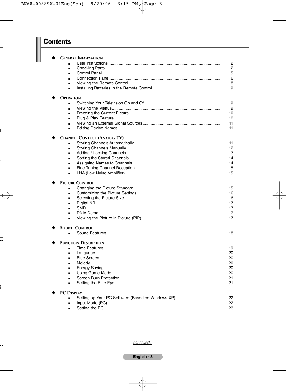 SRS Labs Plasma Display Panel Television User Manual | Page 3 / 42