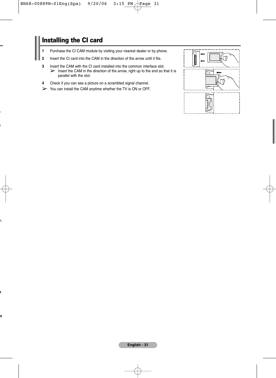 Installing the ci card | SRS Labs Plasma Display Panel Television User Manual | Page 31 / 42