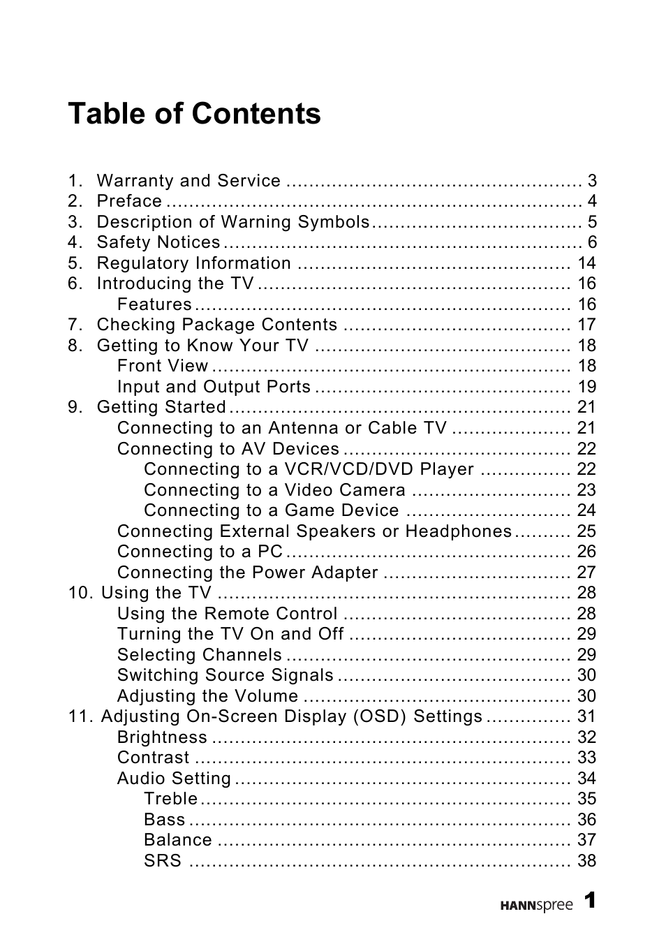 SRS Labs HANNSPREE NTSCTVTWEN1203 User Manual | Page 2 / 73