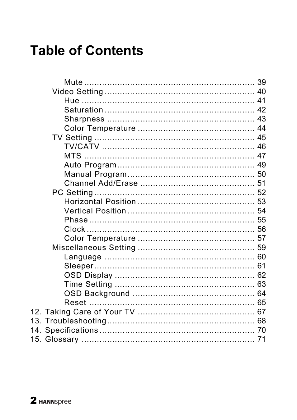 SRS Labs HANNSPREE NTSCTVTWEN1203 User Manual | Page 3 / 73