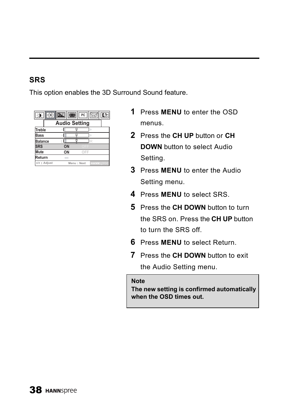 SRS Labs HANNSPREE NTSCTVTWEN1203 User Manual | Page 39 / 73