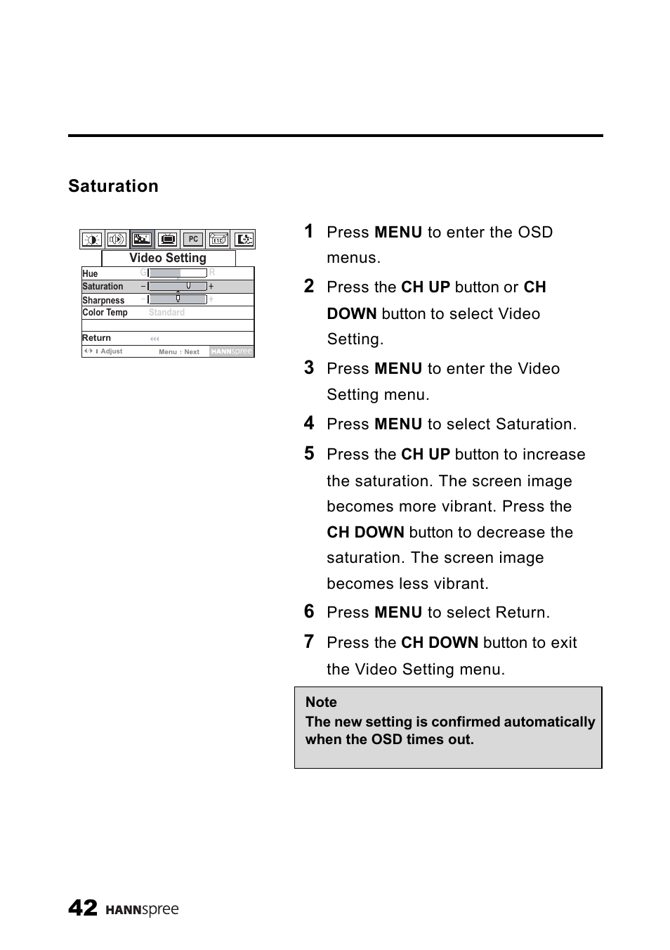 Saturation | SRS Labs HANNSPREE NTSCTVTWEN1203 User Manual | Page 43 / 73