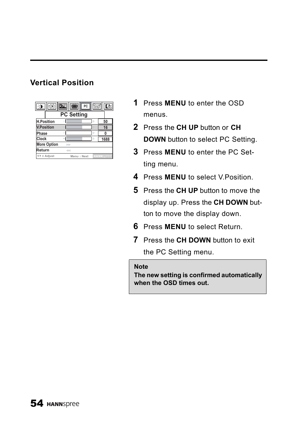 Vertical position | SRS Labs HANNSPREE NTSCTVTWEN1203 User Manual | Page 55 / 73