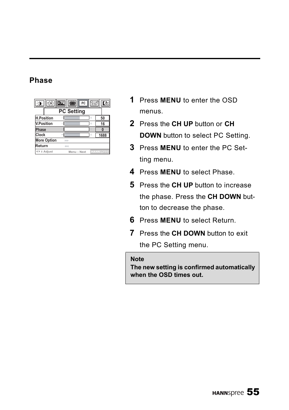 Phase | SRS Labs HANNSPREE NTSCTVTWEN1203 User Manual | Page 56 / 73