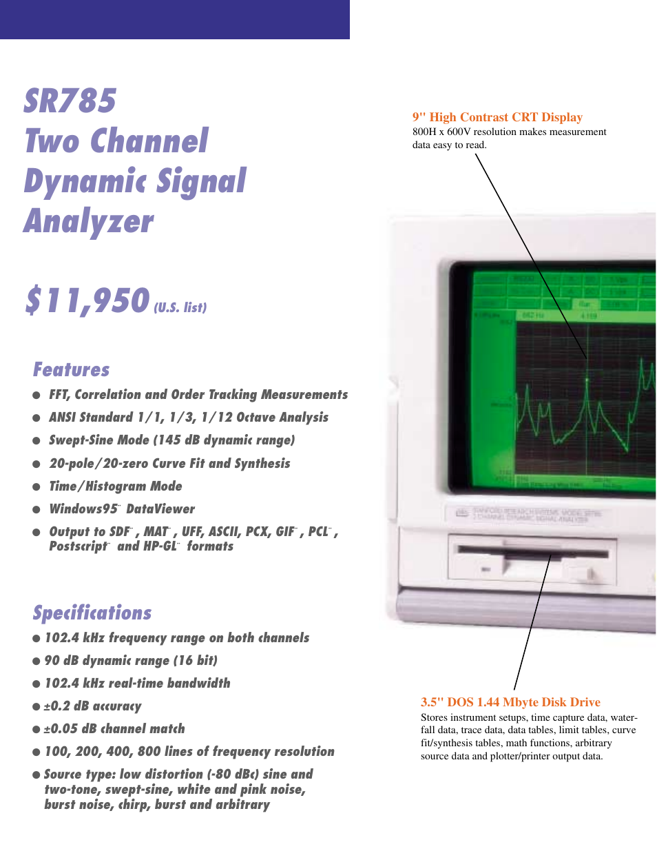 Features, Specifications | SRS Labs SR785 User Manual | Page 2 / 14
