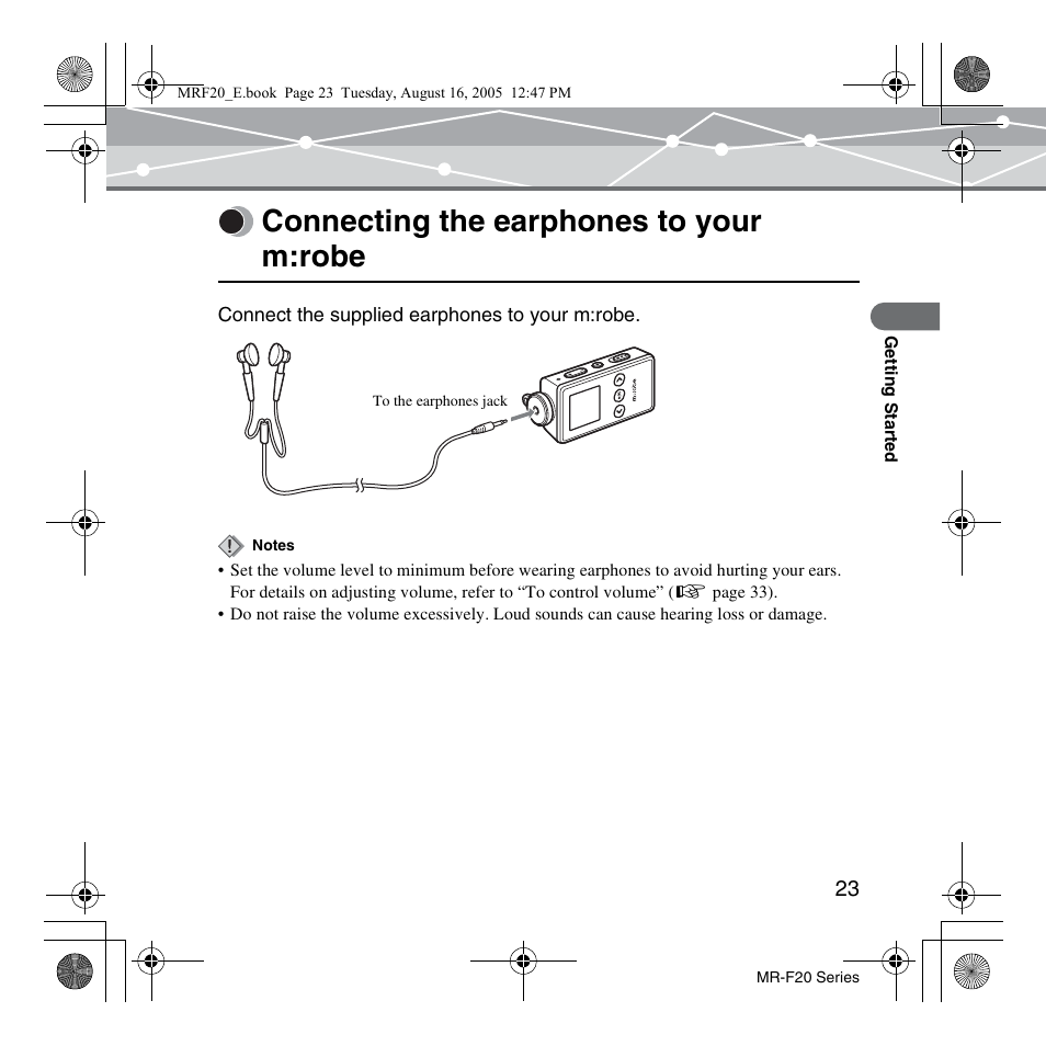Connecting the earphones to your m:robe | SRS Labs MR-F20 User Manual | Page 23 / 87