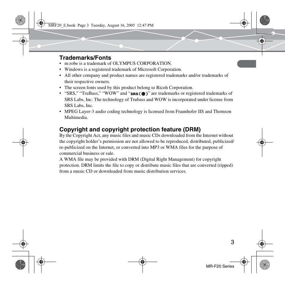 SRS Labs MR-F20 User Manual | Page 3 / 87