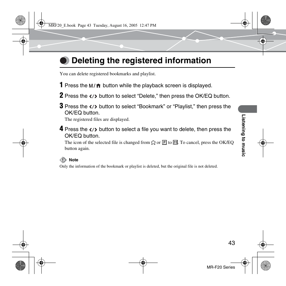 Deleting the registered information | SRS Labs MR-F20 User Manual | Page 43 / 87