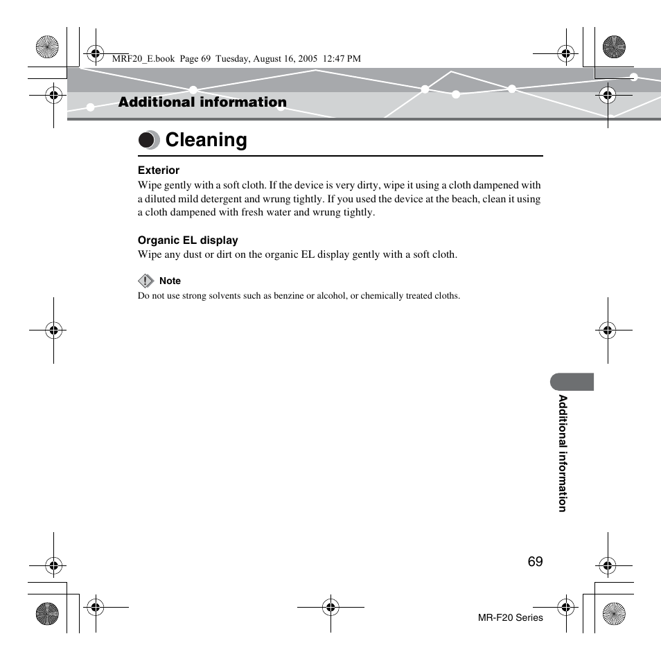 Additional information, Cleaning, Additional information cleaning | SRS Labs MR-F20 User Manual | Page 69 / 87