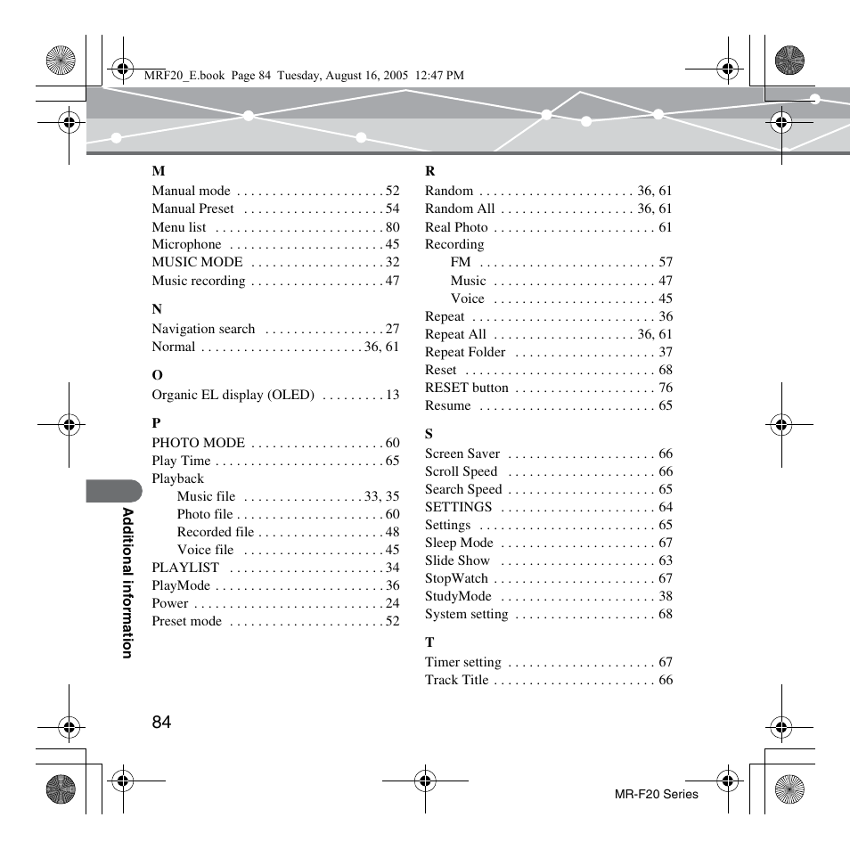 SRS Labs MR-F20 User Manual | Page 84 / 87