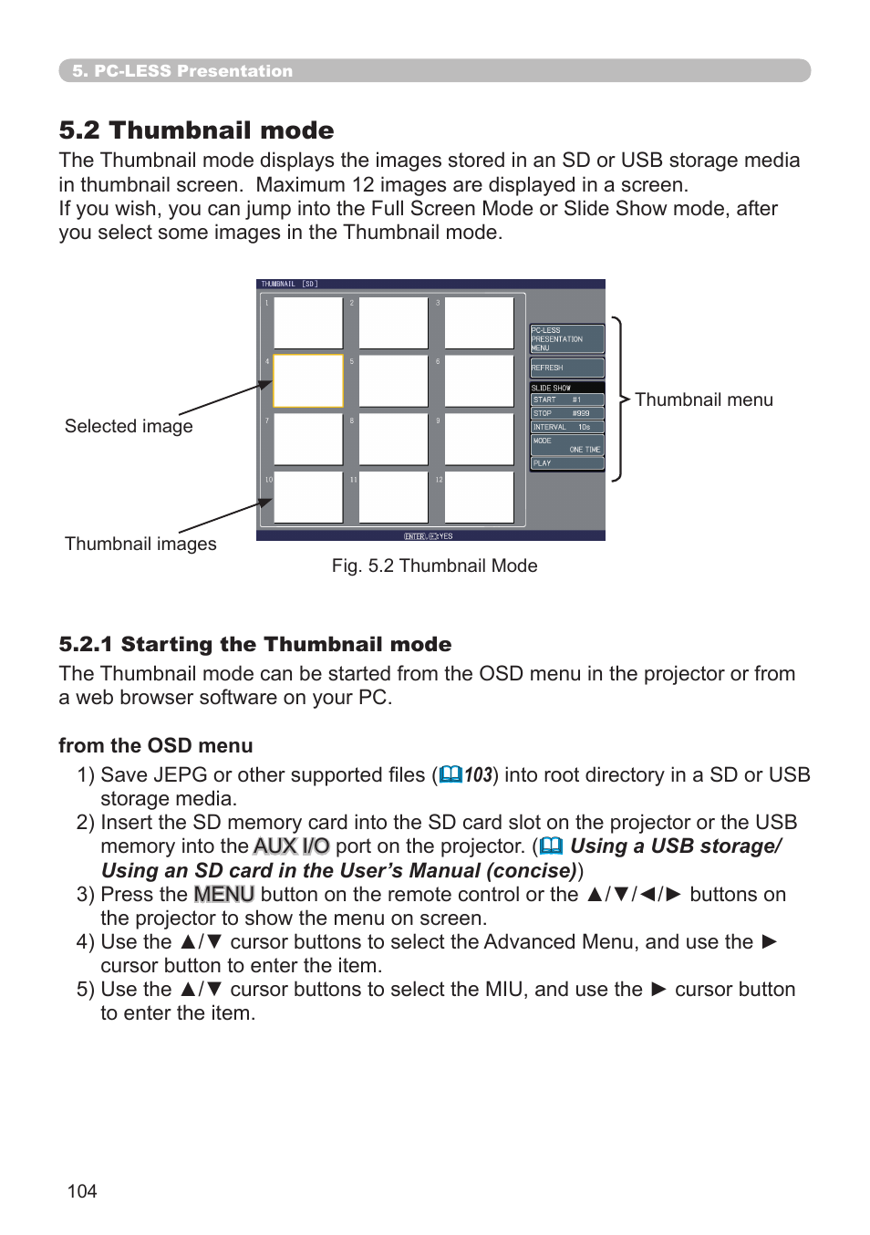 2 thumbnail mode | SRS Labs Projector 8953H User Manual | Page 104 / 121