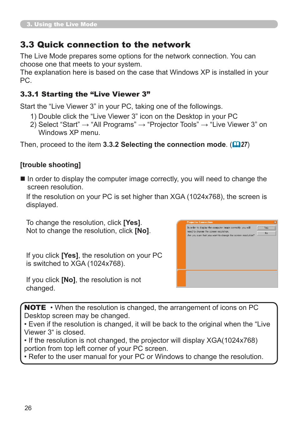 3 quick connection to the network | SRS Labs Projector 8953H User Manual | Page 26 / 121