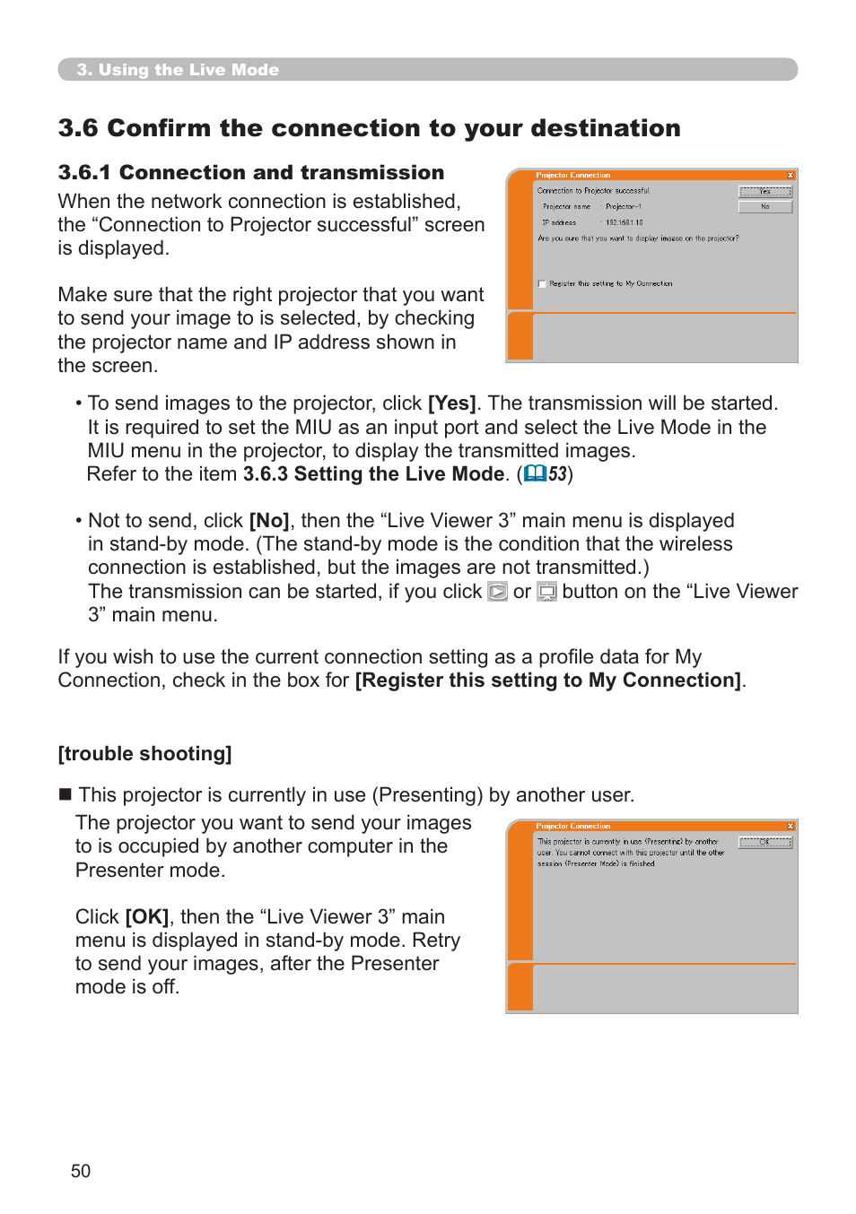 6 confirm the connection to your destination | SRS Labs Projector 8953H User Manual | Page 50 / 121