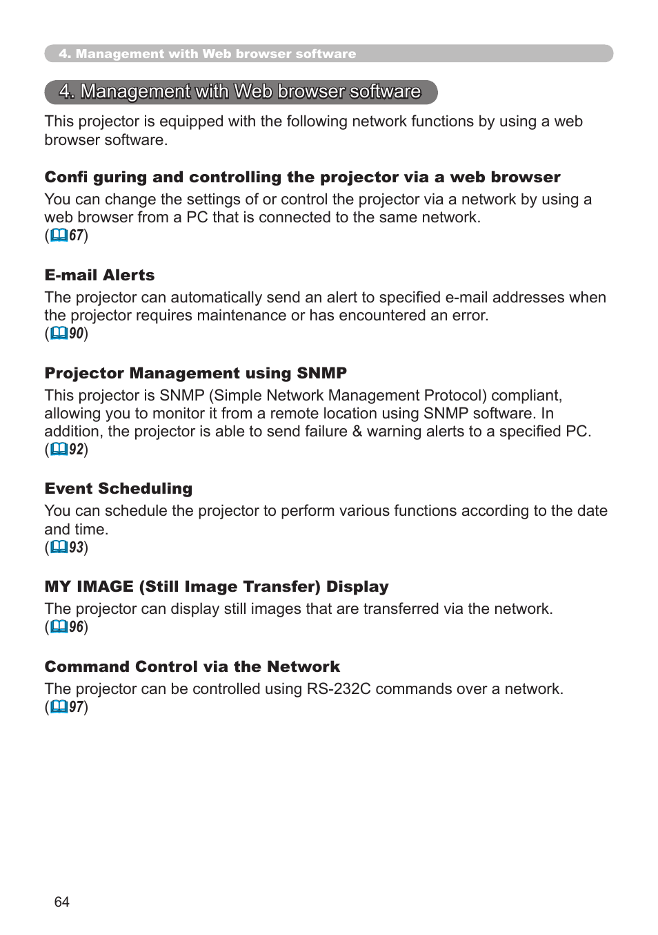 Management with web browser software | SRS Labs Projector 8953H User Manual | Page 64 / 121