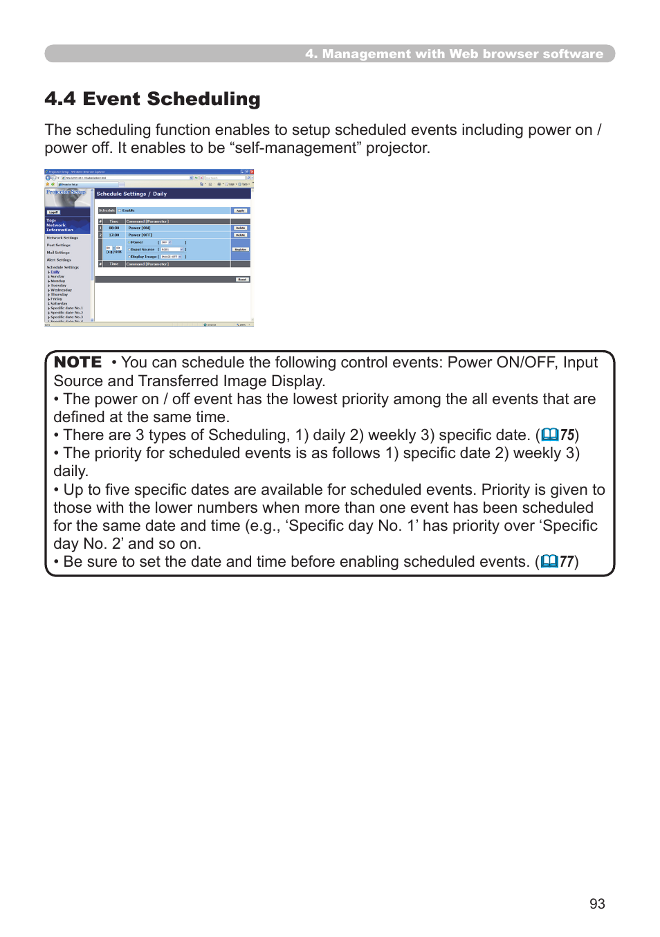 4 event scheduling | SRS Labs Projector 8953H User Manual | Page 93 / 121