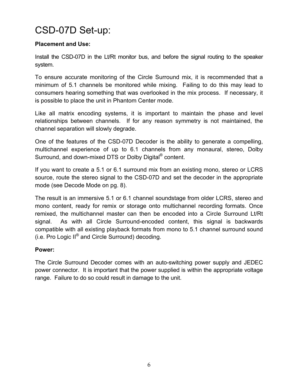 Csd-07d set-up | SRS Labs CSD-07D User Manual | Page 7 / 16