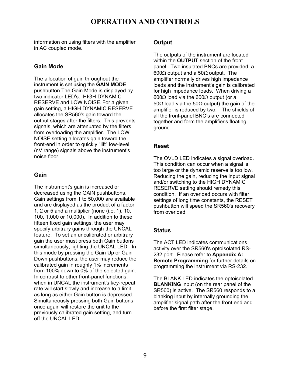 Operation and controls | SRS Labs SR560 User Manual | Page 13 / 46