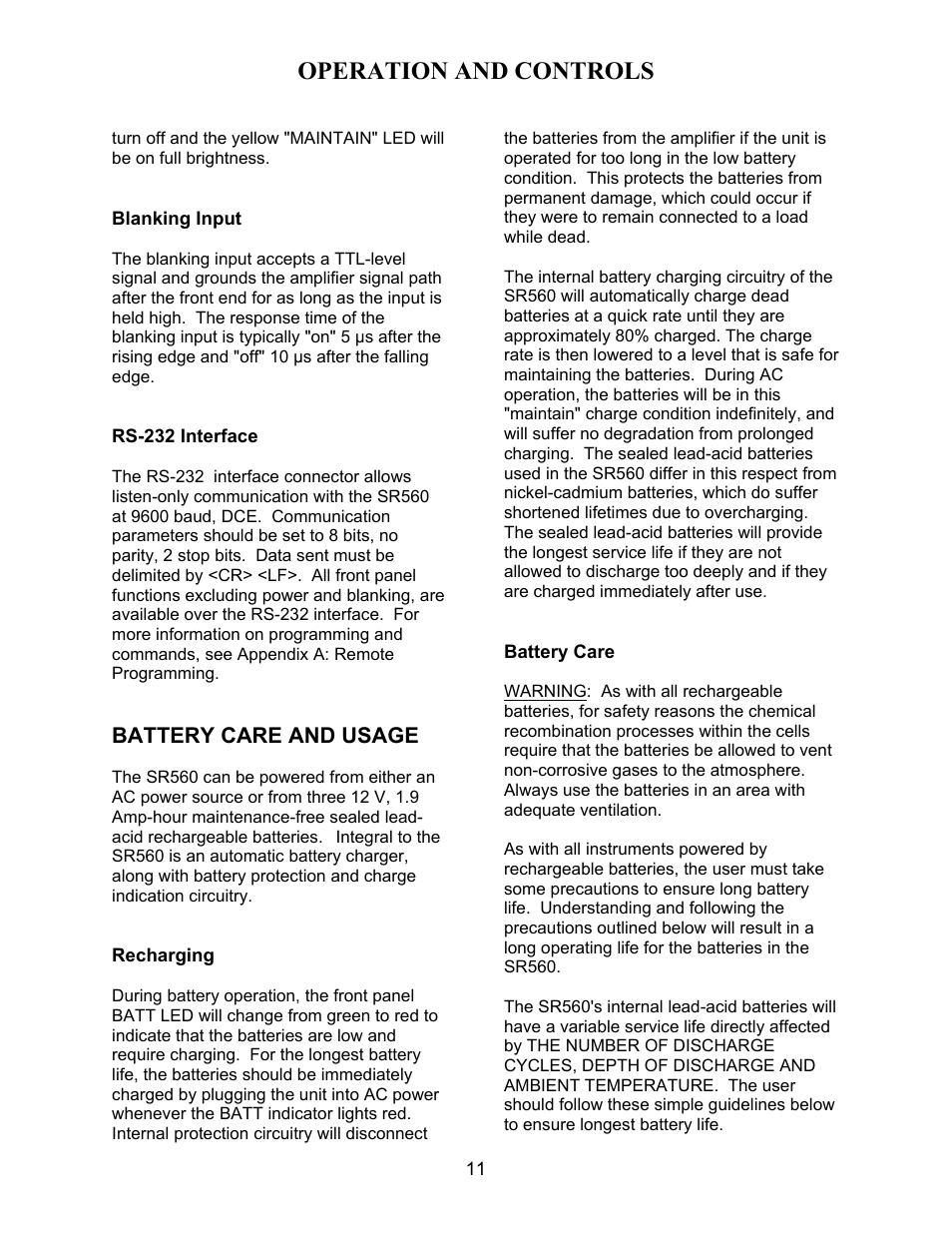 Operation and controls | SRS Labs SR560 User Manual | Page 15 / 46