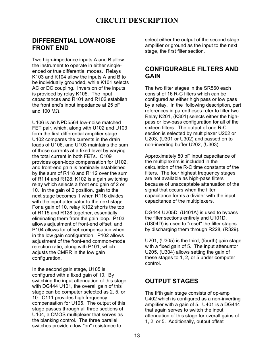 Circuit description | SRS Labs SR560 User Manual | Page 17 / 46