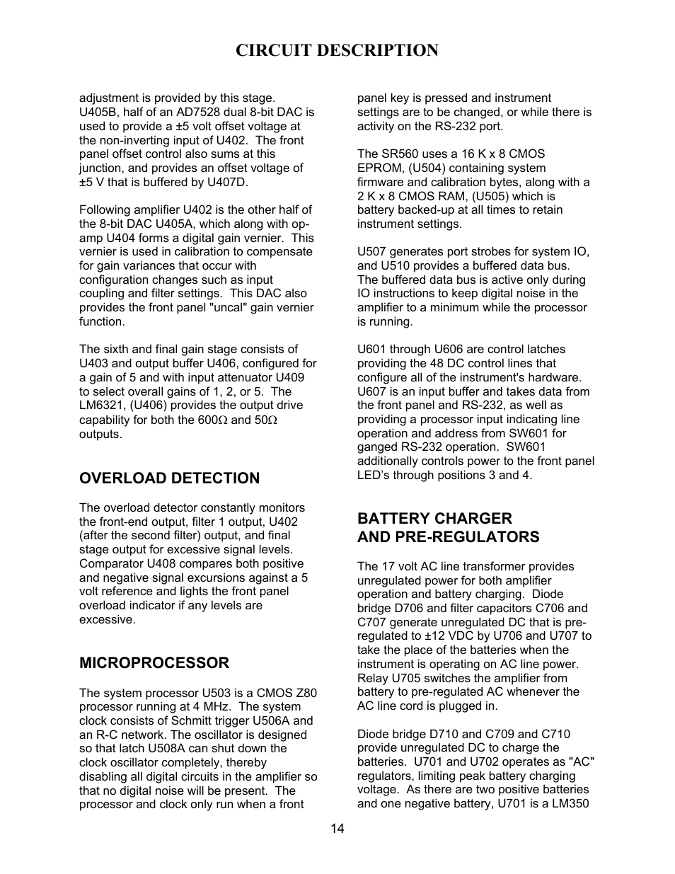 Circuit description | SRS Labs SR560 User Manual | Page 18 / 46