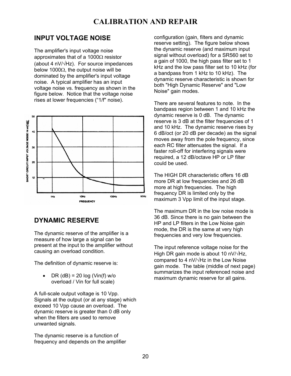 Calibration and repair | SRS Labs SR560 User Manual | Page 24 / 46