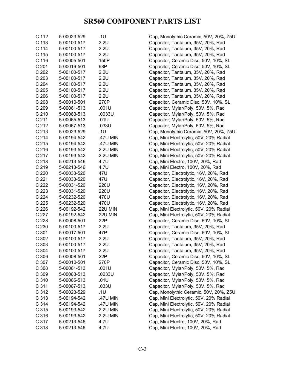 Sr560 component parts list | SRS Labs SR560 User Manual | Page 35 / 46