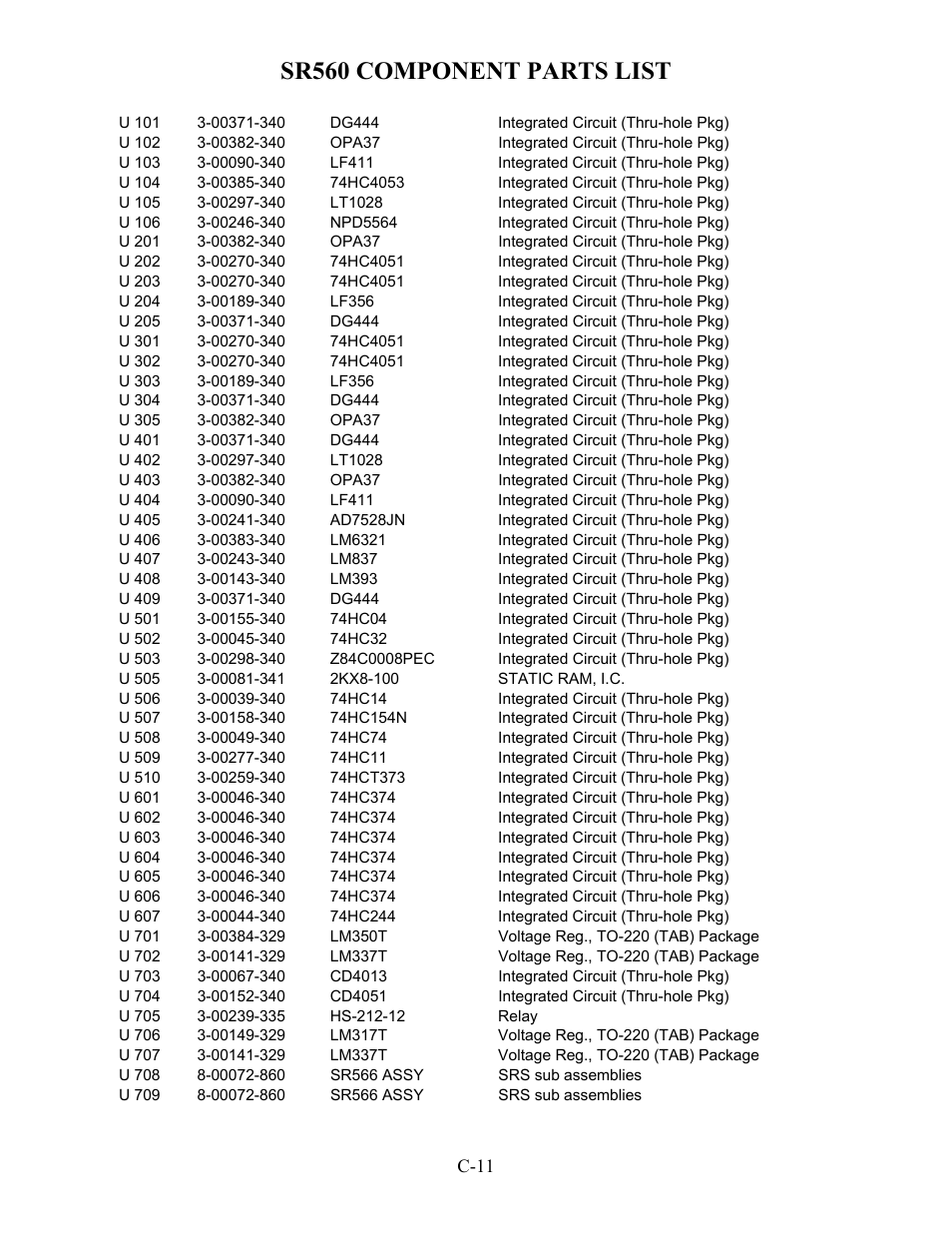 Sr560 component parts list | SRS Labs SR560 User Manual | Page 43 / 46