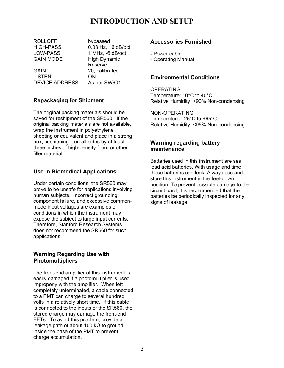 Introduction and setup | SRS Labs SR560 User Manual | Page 7 / 46