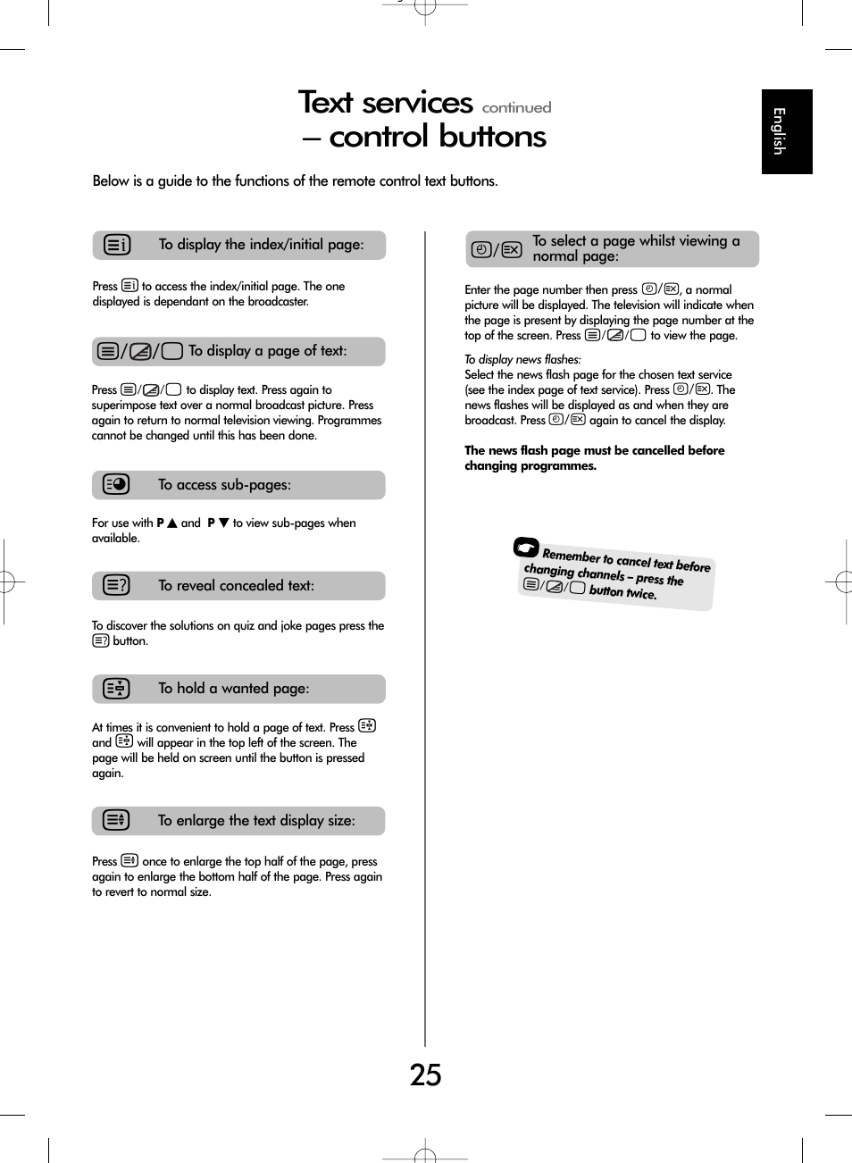 Text services, Control buttons | SRS Labs WL66 User Manual | Page 25 / 28