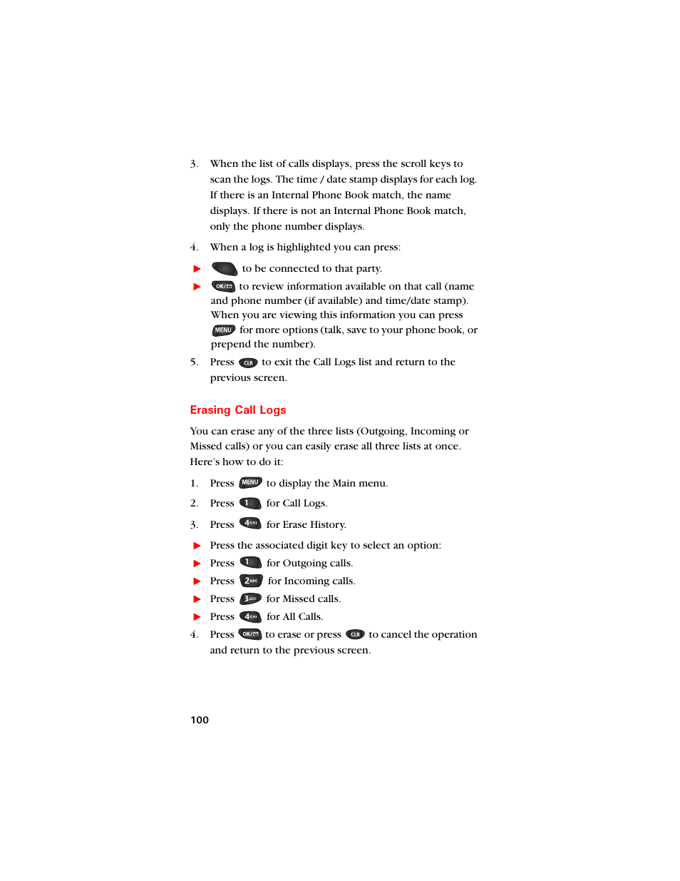 Erasing call logs, Ee “erasing call | Samsung SCH-8500 User Manual | Page 104 / 138