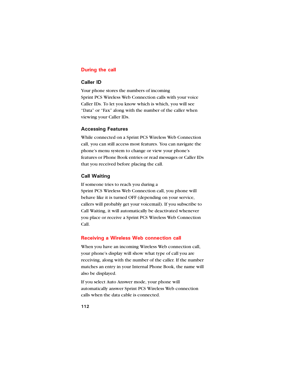 During the call, Receiving a wireless web connection call | Samsung SCH-8500 User Manual | Page 116 / 138