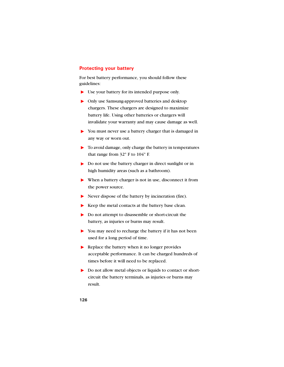 Protecting your battery | Samsung SCH-8500 User Manual | Page 130 / 138