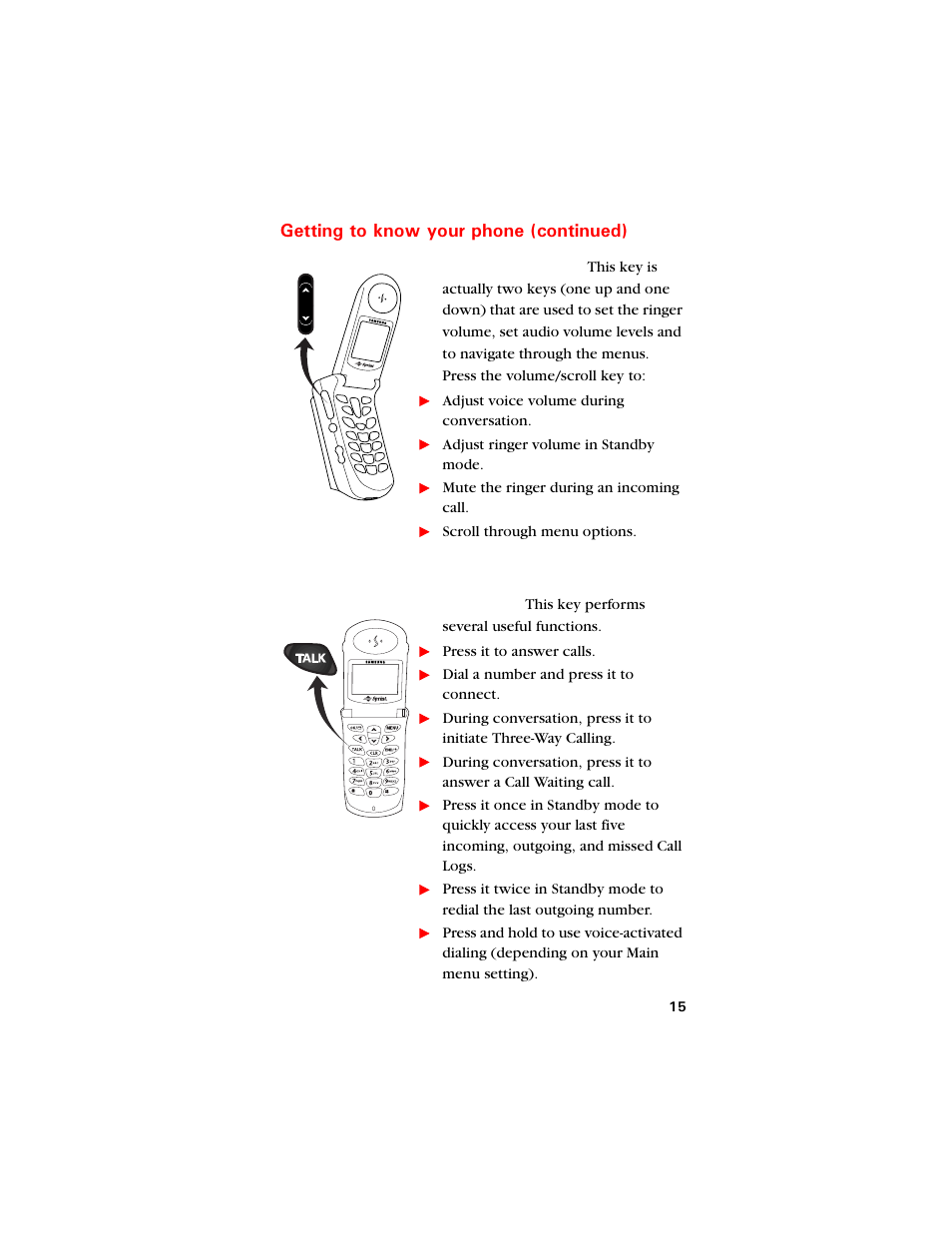 Volume / scroll key, Talk key, Gvvkpi vq mpqy [qwt rjqpg eqpvkpwgf | Samsung SCH-8500 User Manual | Page 19 / 138